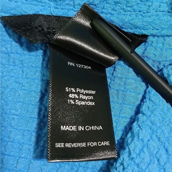 Ali Miles Medium Aqua Raglan-Long-Sleeved Crinkle Fabric Cowl-Neck Slit-Hem Top - Picture 11 of 11